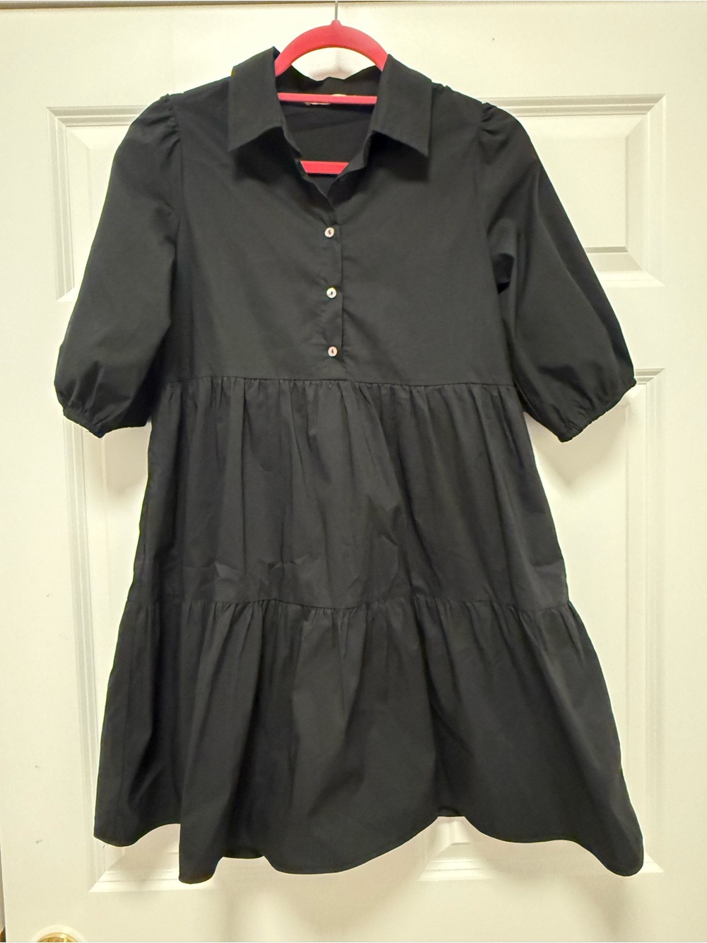 Karlie Black Tiered Poplin Dress with Collar